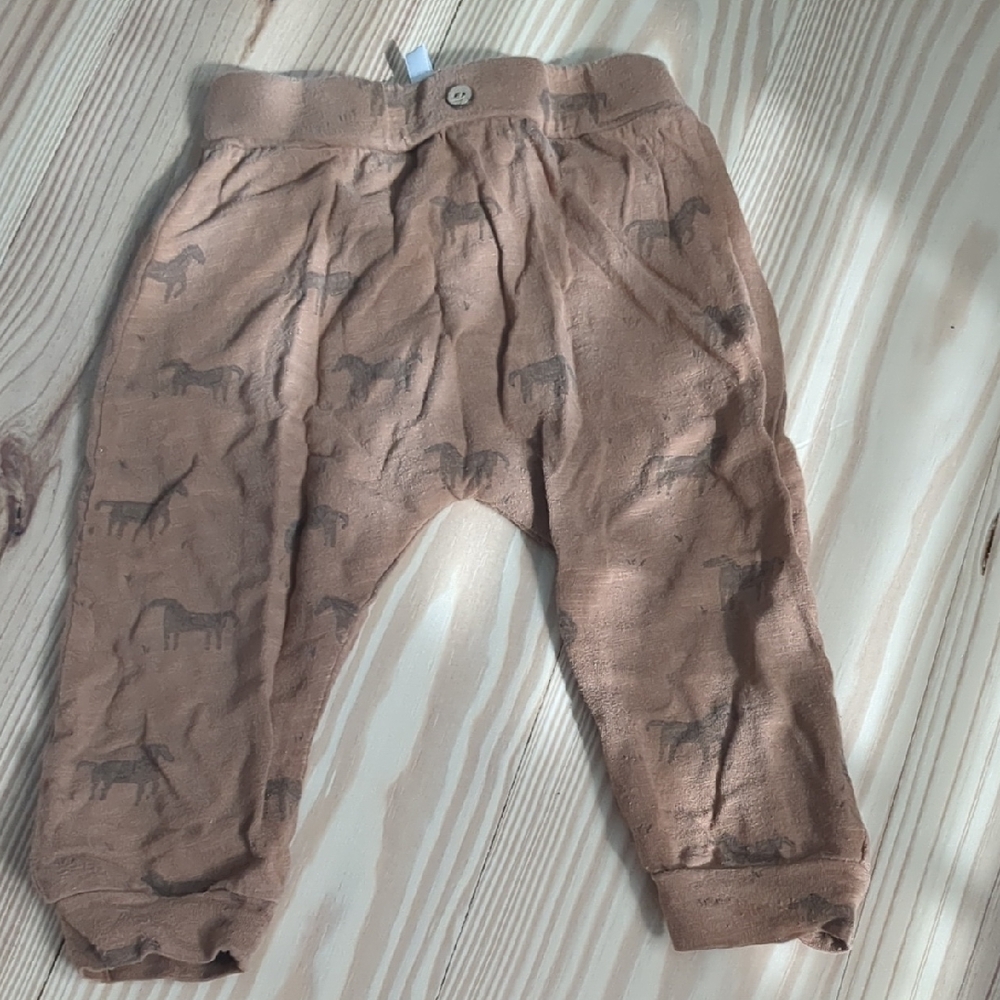 Rylee + Cru Tan Baby Pants with Horse Pattern